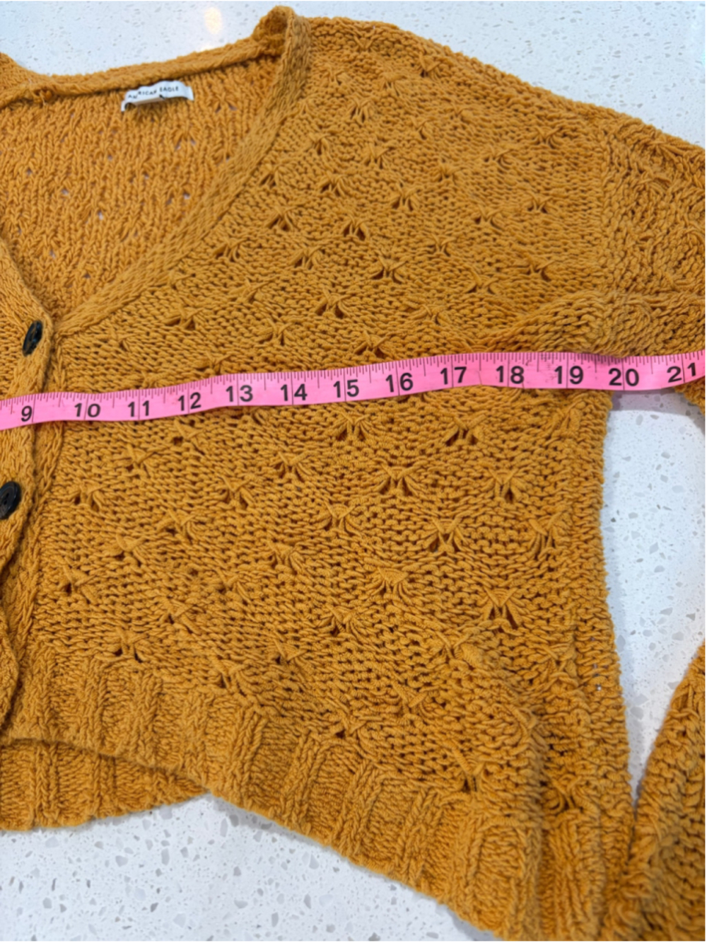 American Eagle Pointelle Knit 3-Button Cardigan Marigold Slouchy Size Small - Picture 9 of 12